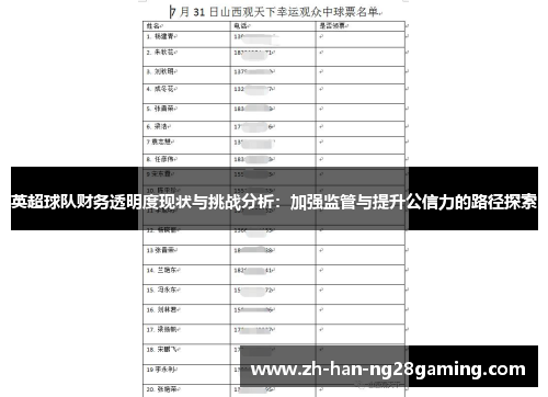 英超球队财务透明度现状与挑战分析：加强监管与提升公信力的路径探索